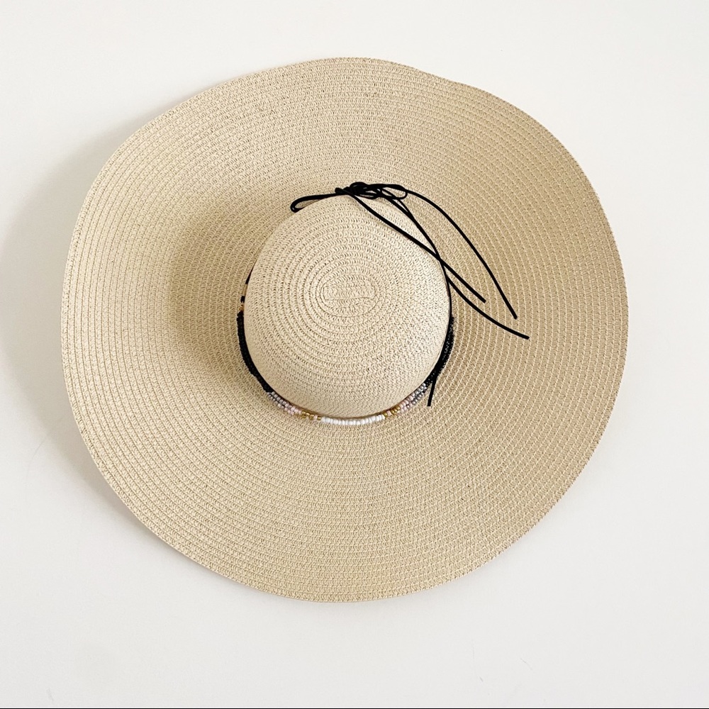 Anthropologie Bead-Trimmed oversized Paper Sun Hat - Picture 7 of 10